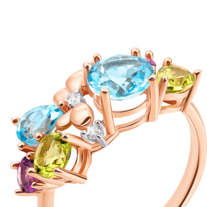 Золота каблучка з міксом напівдорогоцінного каміння. Артикул 530208/01/1/6784