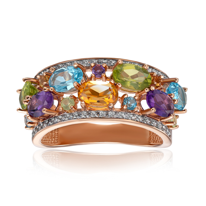 Золота каблучка з міксом напівдорогоцінного каміння. Артикул 530209/01/1/5473