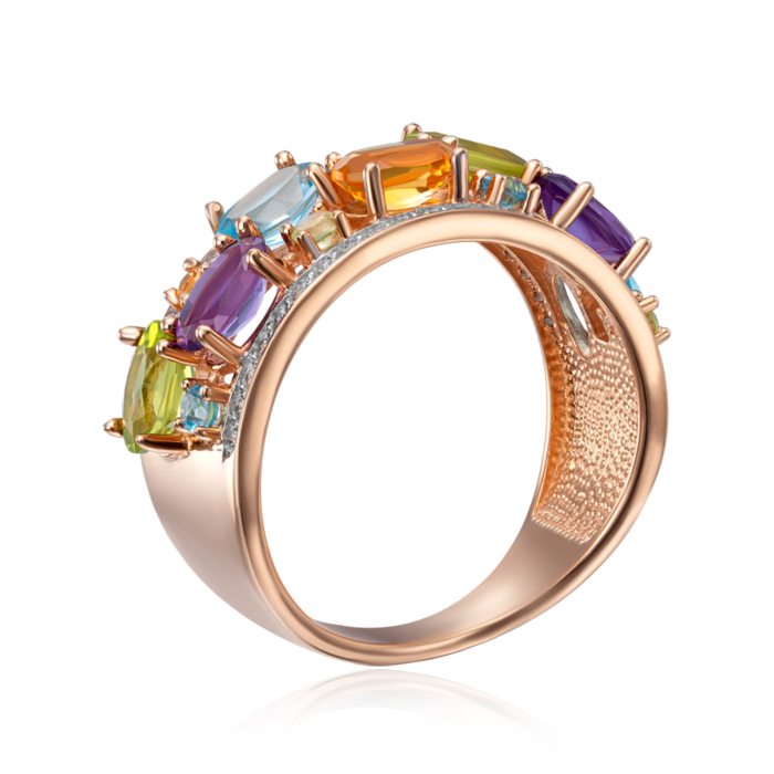 Золота каблучка з міксом напівдорогоцінного каміння. Артикул 530209/01/1/5473