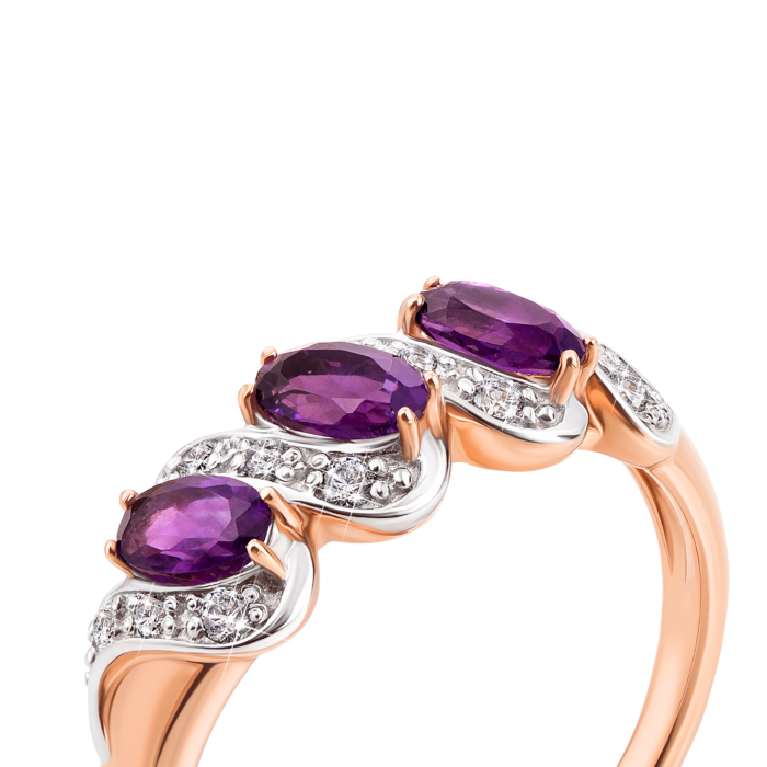 Золота каблучка з аметистом і фіанітами. Артикул 530210/01/1/5371