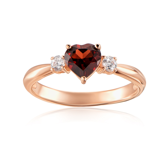 Золота каблучка з гранатом і фіанітами. Артикул 530239/01/0/5813