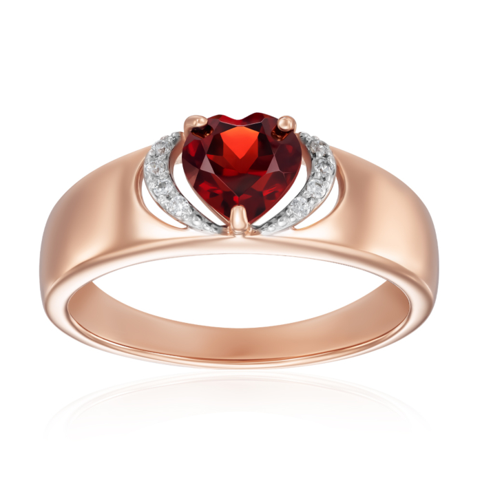 Золота каблучка з гранатом та фіанітами. Артикул 530240/01/1/5619