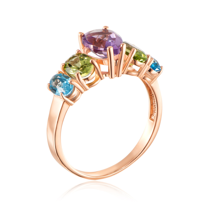 Золота каблучка з міксом напівкоштовних каменів. Артикул 530241/01/0/5928