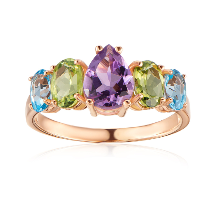 Золота каблучка з міксом напівкоштовних каменів. Артикул 530241/01/0/5928