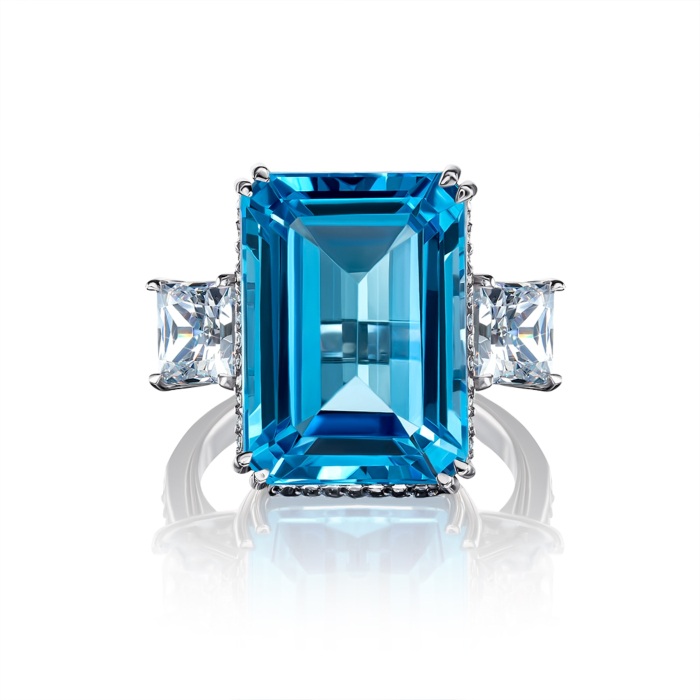 Золотое кольцо с топазом Swiss и фианитами S, Tesori. Артикул 530244/02/1/789