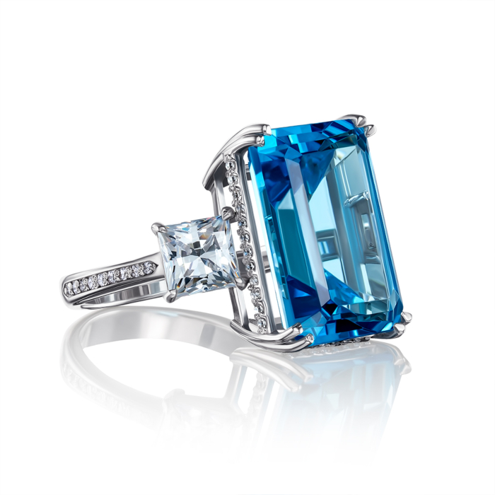 Золотое кольцо с топазом Swiss и фианитами S, Tesori. Артикул 530244/02/1/789