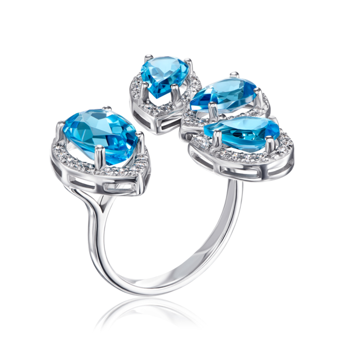 Золота каблучка з топазом та фіанітами. Артикул 530249/02/1/7327