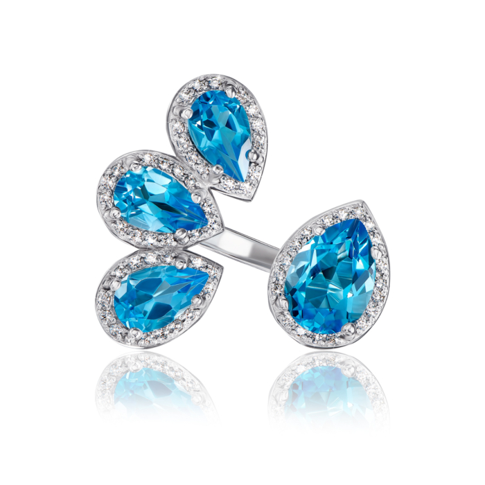 Золота каблучка з топазом та фіанітами. Артикул 530249/02/1/7327