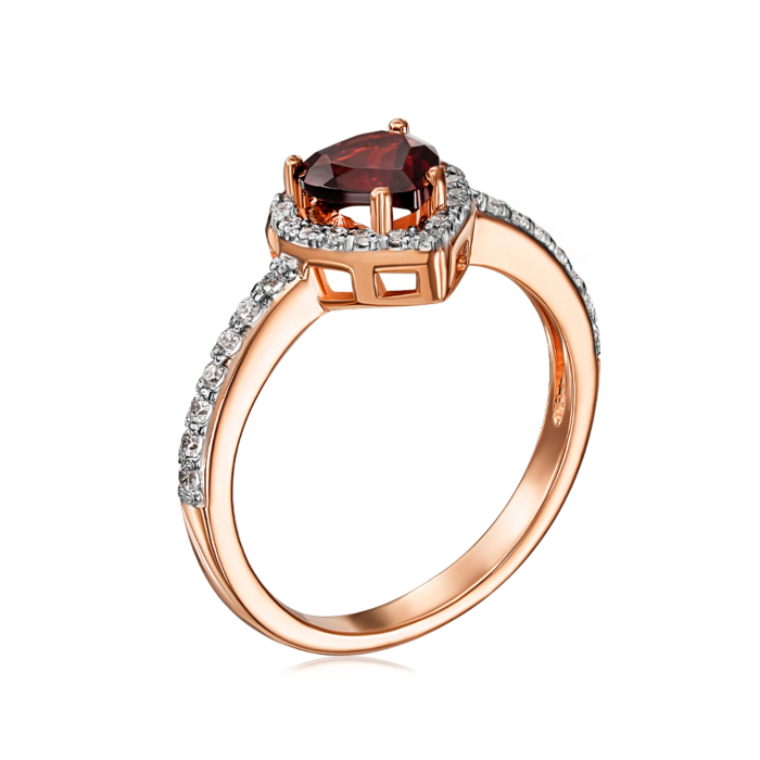 Золотое кольцо с гранатом и фианитами. Артикул 530254/01/1/5814