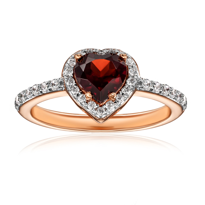 Золота каблучка з гранатом та фіанітами. Артикул 530254/01/1/5814