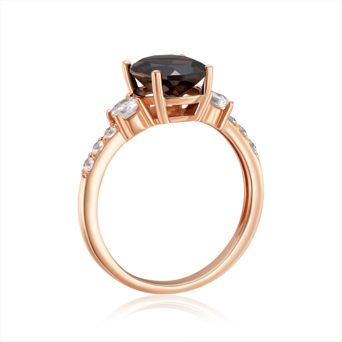 Золотое кольцо с раухтопазом та фианитами. Артикул 530269/01/0/6625