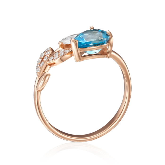 Золотое кольцо с топазом и фианитами. Артикул 530287/01/0/7708