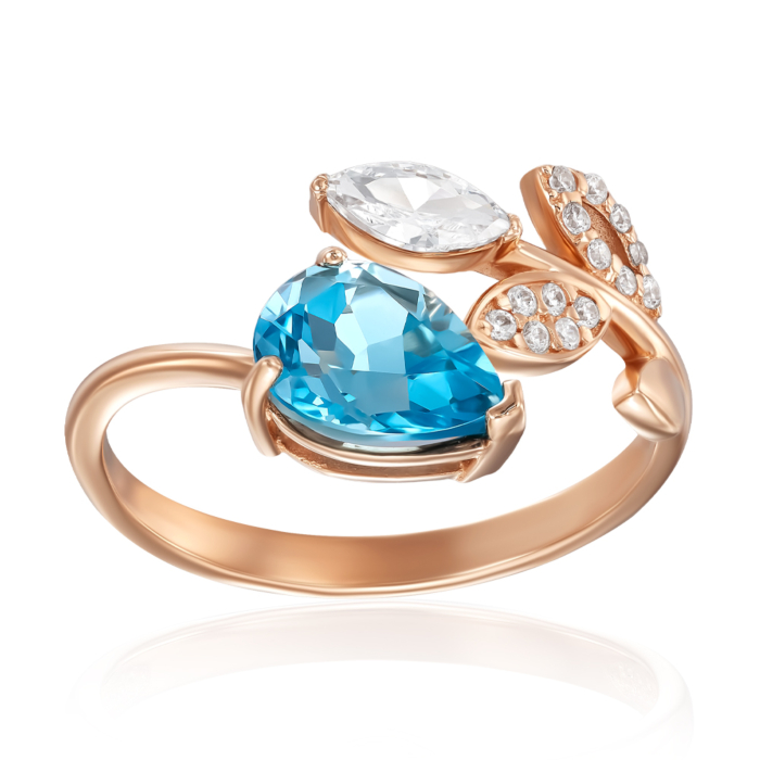 Золотое кольцо с топазом и фианитами. Артикул 530287/01/0/7708