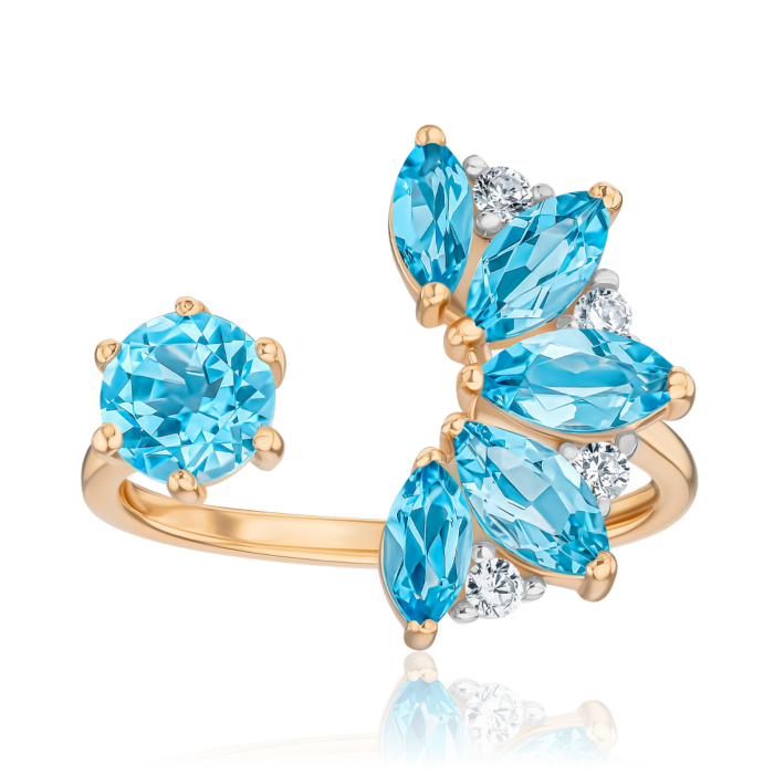 Золотое кольцо с топазами и фианитами 530294/01/1/7556