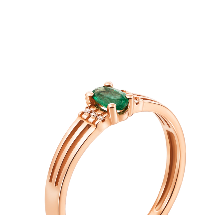 Золота каблучка зі смарагдом і діамантами. Артикул 53037/0.8S см