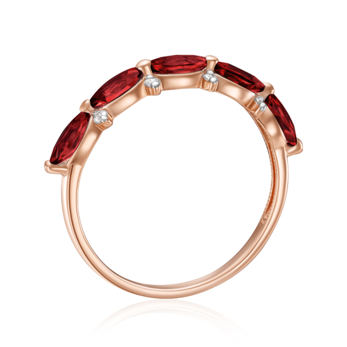 Золота каблучка з гранатом та фіанітами. Артикул 530375/01/0/7178