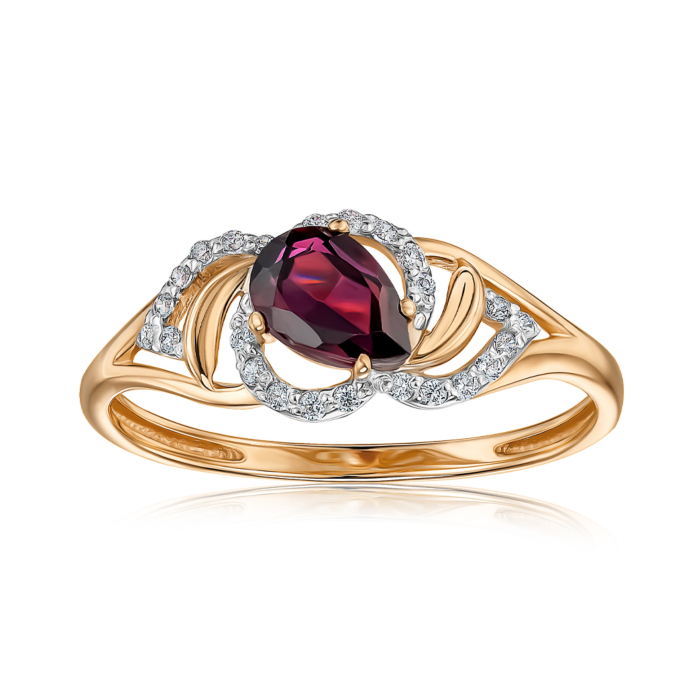 Золотое кольцо с родолитом и фианитами 530383/01/1/7684