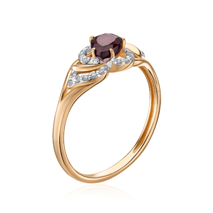 Золотое кольцо с родолитом и фианитами 530383/01/1/7684