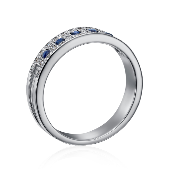 Золотое кольцо с бриллиантами и сапфирами. Артикул 53040/02/1/8120