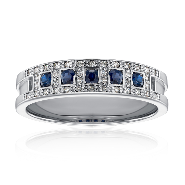 Золотое кольцо с бриллиантами и сапфирами. Артикул 53040/02/1/8120