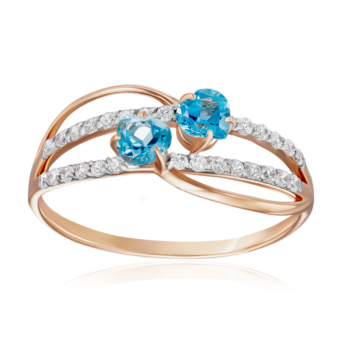 Золотое кольцо с топазом и фианитами. Артикул 530403/01/1/7516
