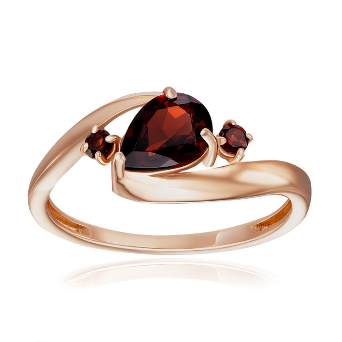 Золота каблучка з гранатом. Артикул 530407/01/0/7695