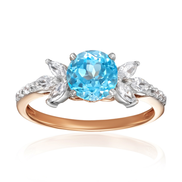 Золота каблучка з топазом та фіанітами. Артикул 530408/01/1/7396