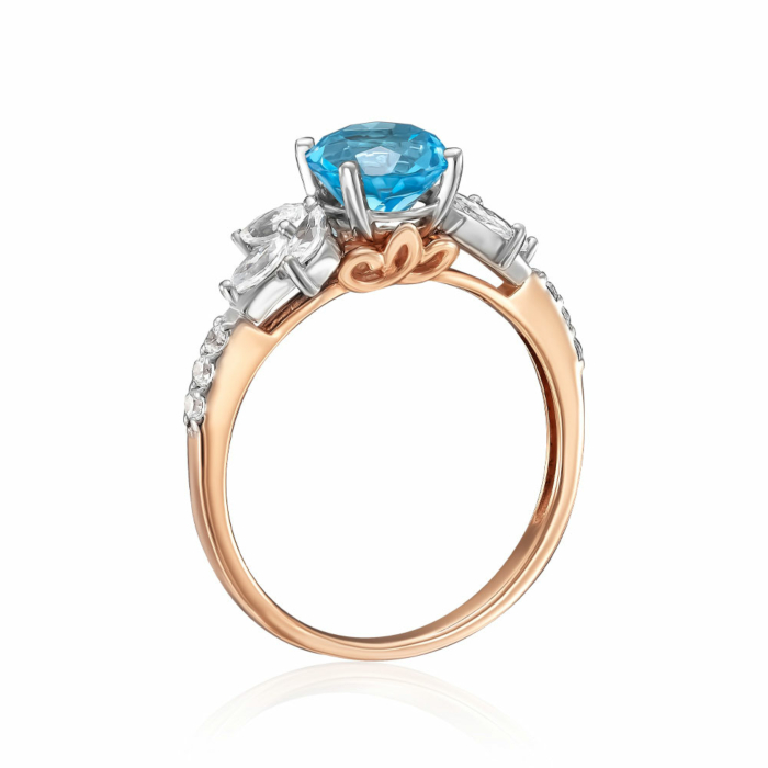 Золота каблучка з топазом та фіанітами. Артикул 530408/01/1/7396