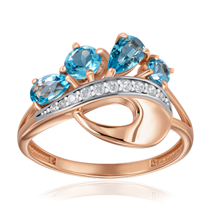 Золотое кольцо с топазом и фианитами. Артикул 530412/01/1/7769