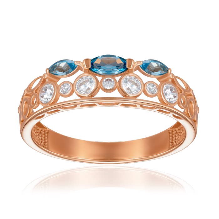 Золота каблучка з топазом та фіанітами. Артикул 530414/01/0/7718