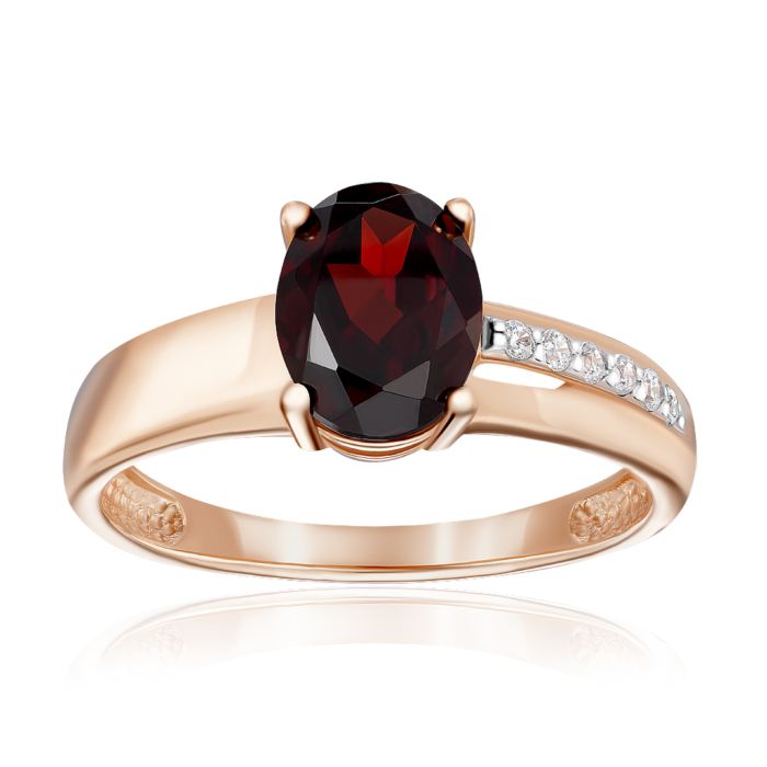 Золотое кольцо с гранатом и фианитами. Артикул 530418/01/1/5362