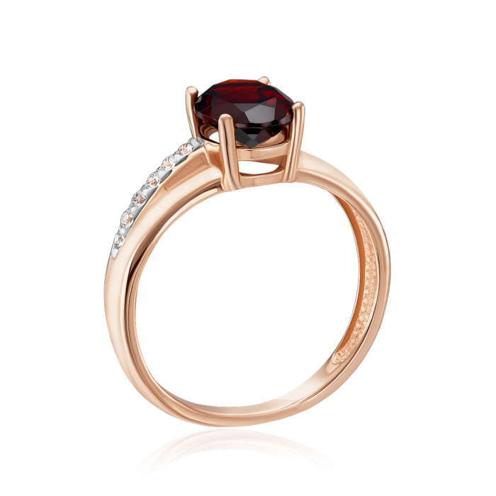 Золотое кольцо с гранатом и фианитами. Артикул 530418/01/1/5362