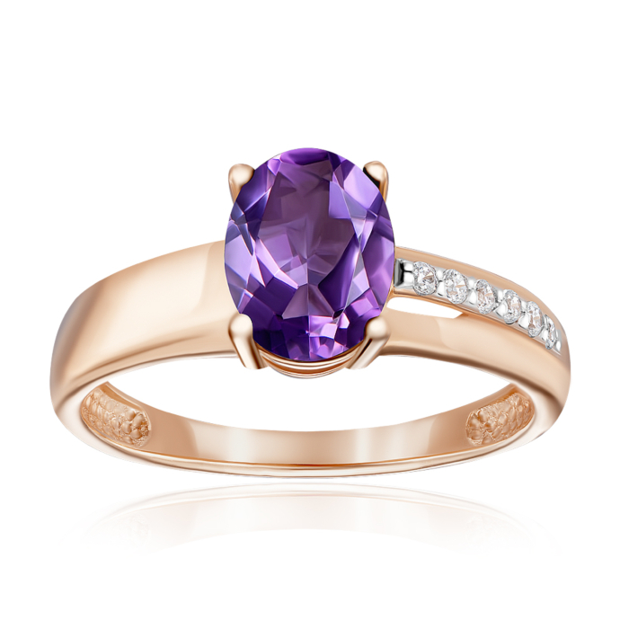 Золотое кольцо с аметистом и фианитами. Артикул 530418/01/1/6320