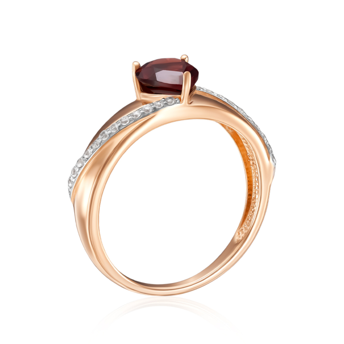 Золотое кольцо с гранатом и фианитами. Артикул 530423/01/1/5619