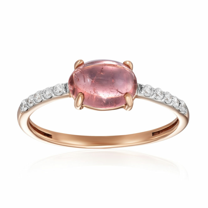 Золота каблучка з турмаліном та фіанітами. Артикул 530430/01/1/7491