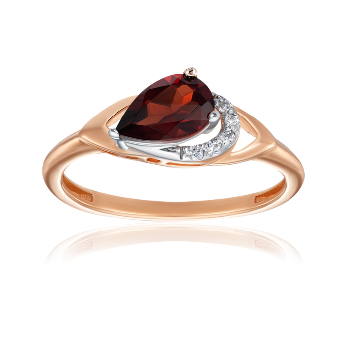 Золотое кольцо с гранатом и фианитами. Артикул 530432/01/1/7393