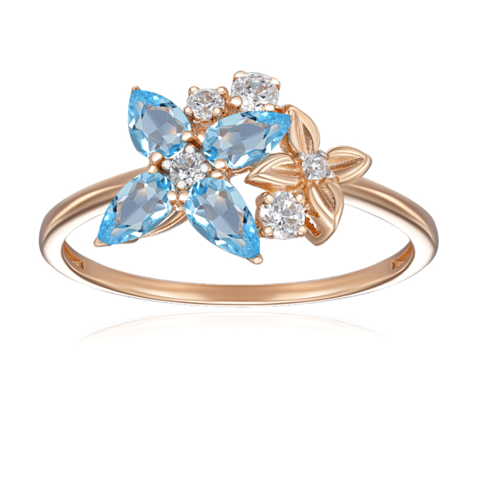 Золотое кольцо с топазом Swiss и фианитами. Артикул 530434/01/1/7792
