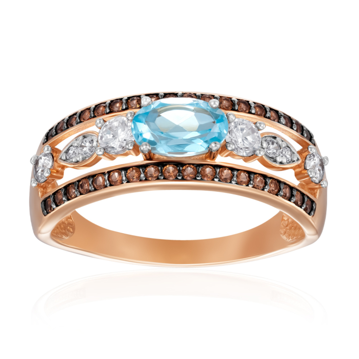 Золотое кольцо с топазом и фианитами.  Артикул 530437/01/1/7724