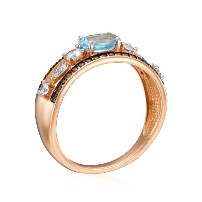 Золотое кольцо с топазом и фианитами.  Артикул 530437/01/1/7724