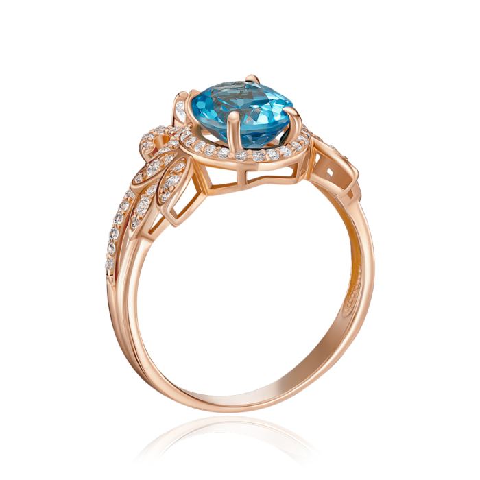 Золотое кольцо с топазом и фианитами. Артикул 530446/01/0/7780