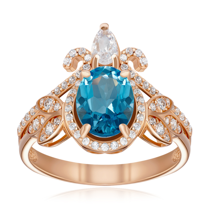 Золотое кольцо с топазом и фианитами. Артикул 530446/01/0/7780