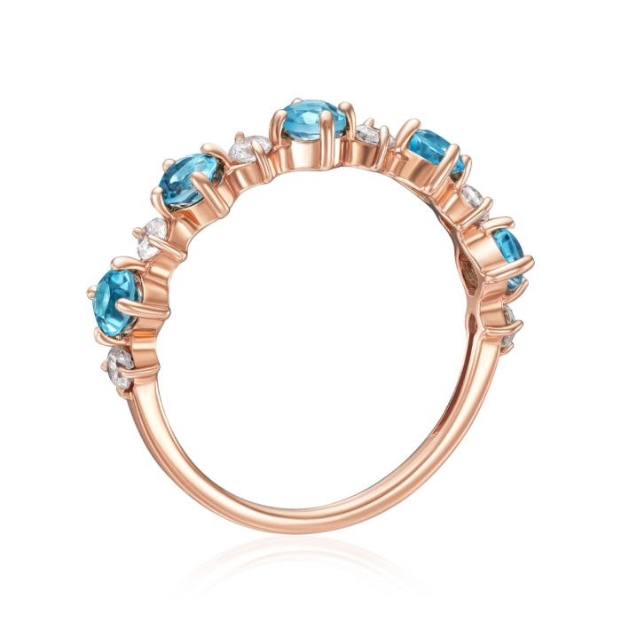 Золотое кольцо с топазом и фианитами. Артикул 530455/01/0/7814