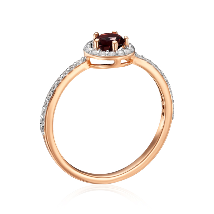 Золотое кольцо с гранатом и фианитами. Артикул 530457/01/1/6329