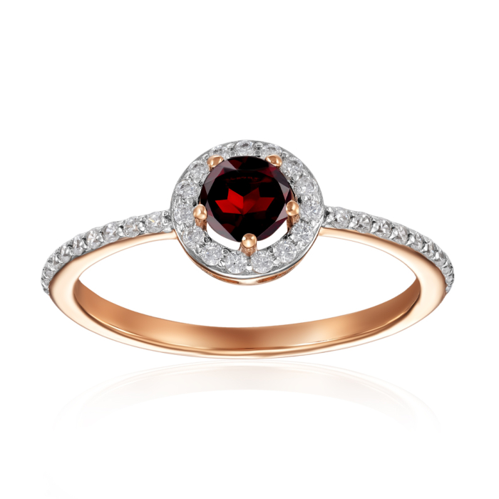 Золотое кольцо с гранатом и фианитами. Артикул 530457/01/1/6329