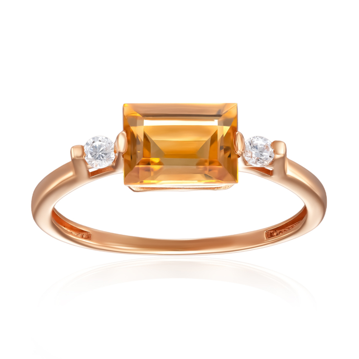 Золотое кольцо с цитрином и фианитами. Артикул 530468/01/0/7990
