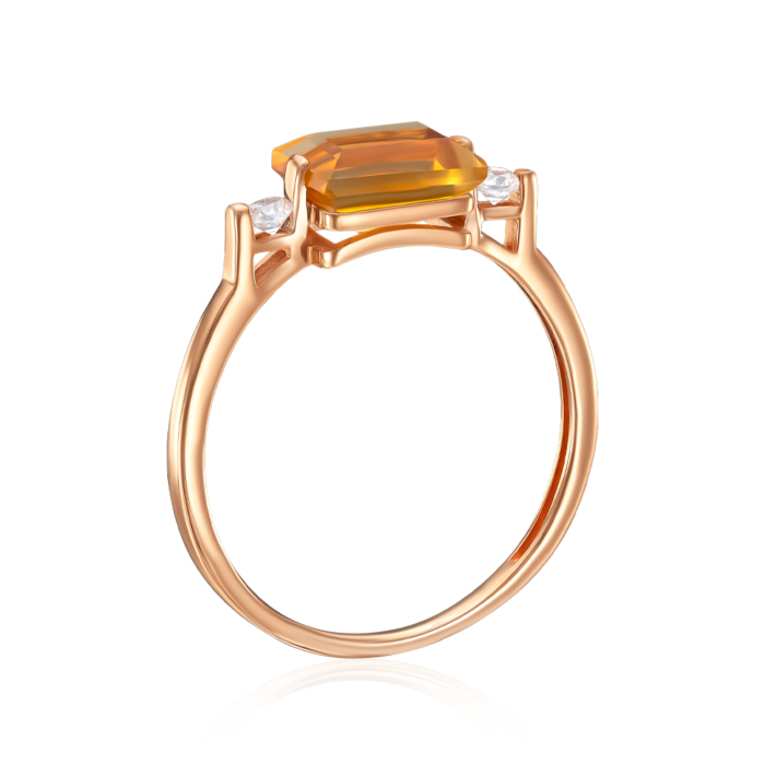 Золотое кольцо с цитрином и фианитами. Артикул 530468/01/0/7990