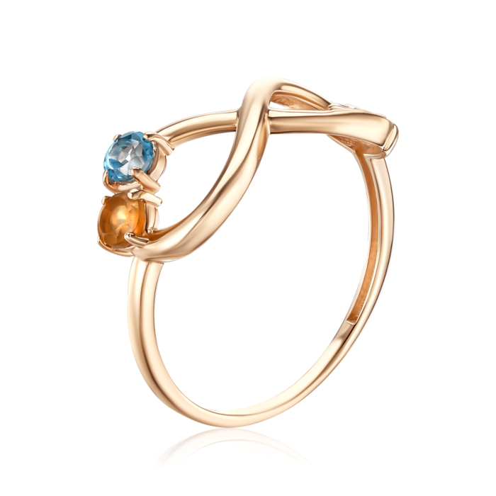 Золотое кольцо «Бесконечность» с топазом и раухтопазом 530471/01/0/7900
