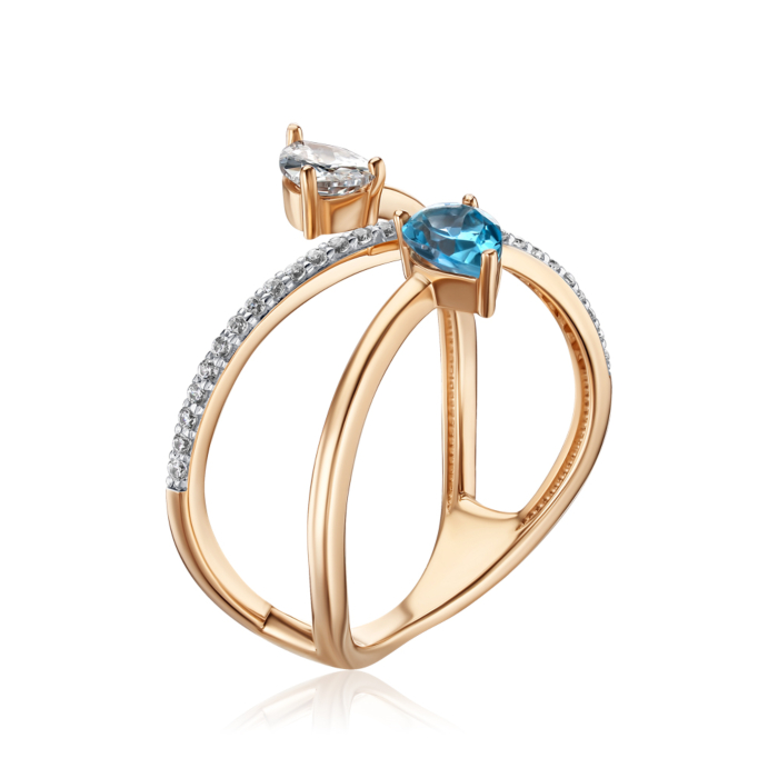 Золотое кольцо с топазом и фианитами 530477/01/1/16086