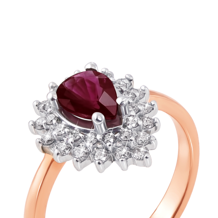 Золота каблучка з рубіном і діамантами. Артикул 53049/1.5руб