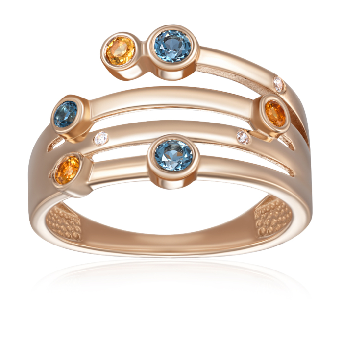 Золота каблучка з міксом напівдорогоцінного каміння. Артикул 530490/01/0/16002
